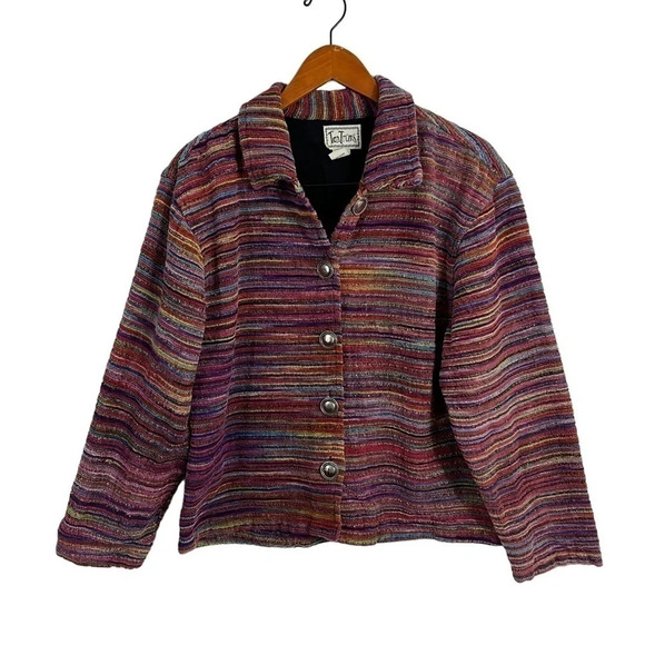 Tantrums Corded Womens Jacket Large Colorful Vintage Striped Button Southwestern - Picture 1 of 8